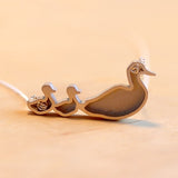 Duck Mom and 2 Babies Silhouette Necklace