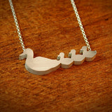 Duck Mom and 3 Babies Silhouette Necklace