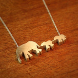 Elephant Mom and 2 Babies Silhouette Necklace