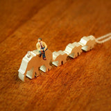 Elephant Mom and 3 Babies Silhouette Necklace