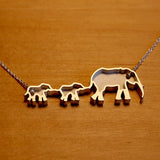 Elephant Mom and 3 Babies Silhouette Necklace