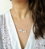 Elephant Mom and 2 Babies Silhouette Necklace