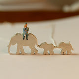 Elephant Mom and 2 Babies Silhouette Necklace