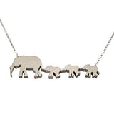Elephant Mom and 3 Babies Silhouette Necklace