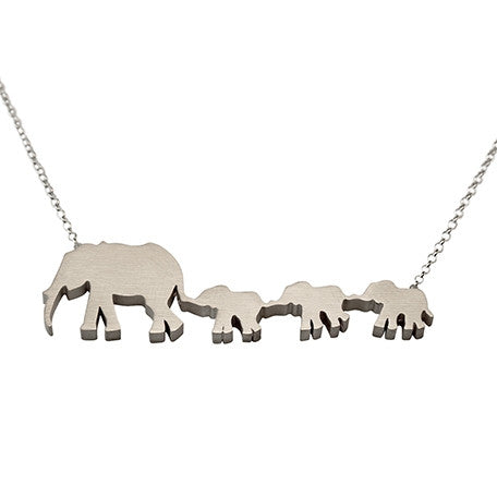 Elephant Mom and 3 Babies Silhouette Necklace