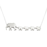Elephant Mom and 4 Babies Silhouette Necklace