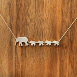 Elephant Mom and 4 Babies Silhouette Necklace