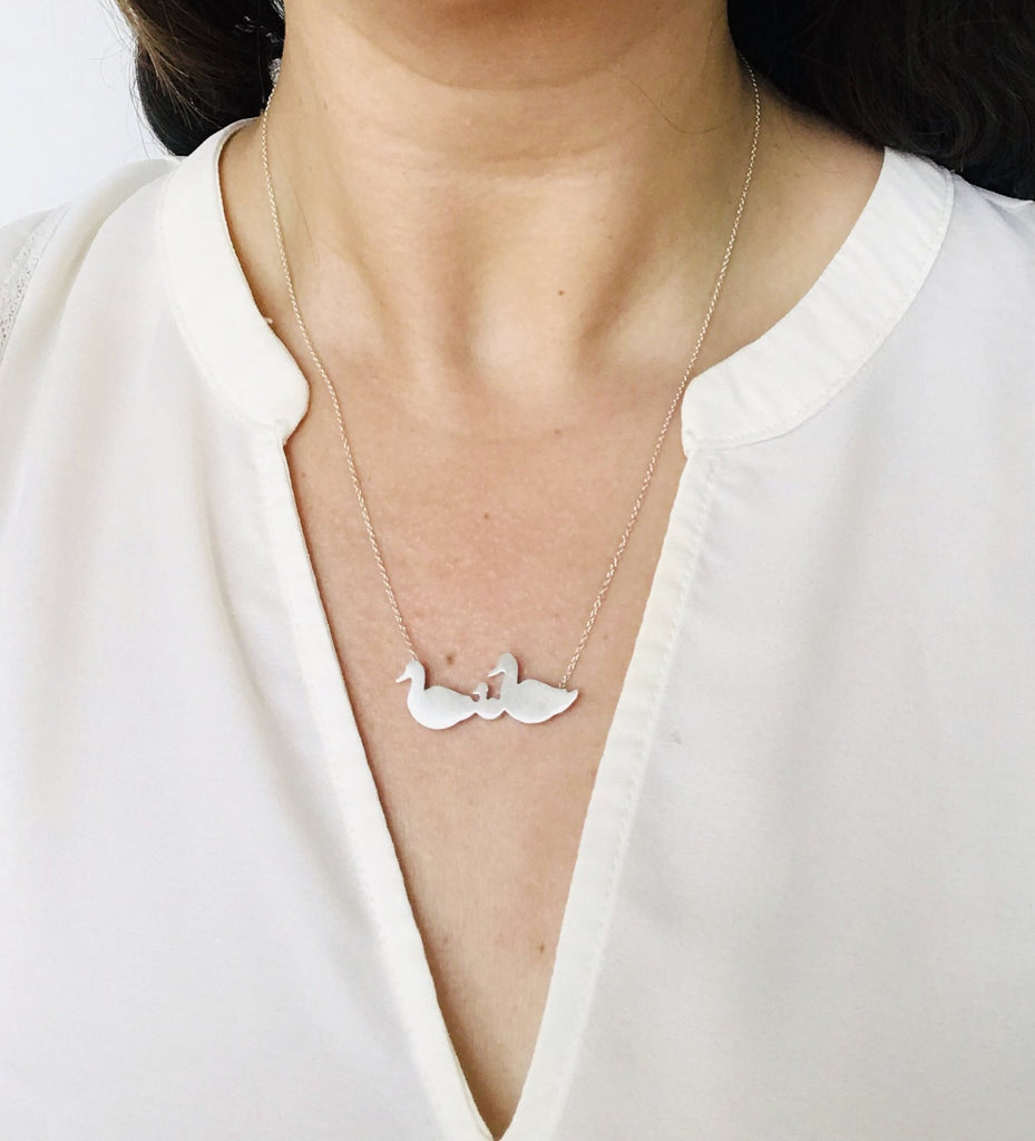 Duck Parents and Baby Silhouette Necklace