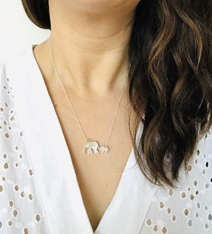 Elephant Mom and Baby Silhouette Necklace