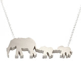 Elephant Mom and 2 Babies Silhouette Necklace