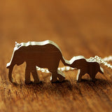 Elephant Mom and Baby Silhouette Necklace