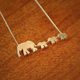 Elephant Mom and 3 Babies Silhouette Necklace