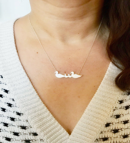 Duck Parents and 2 Babies Silhouette Necklace